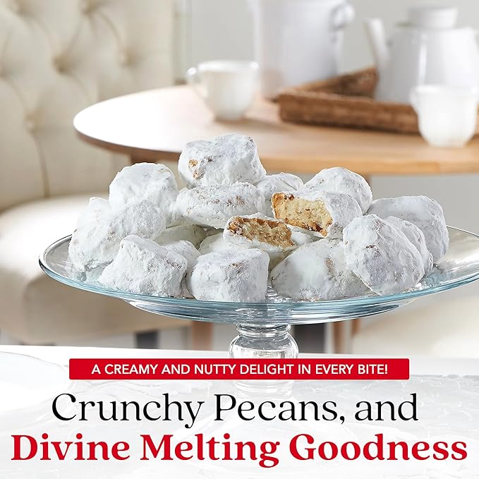 David's Cookies Gourmet Butter Pecan Meltaway Round Tin with Crunchy Pecans and Powdered Sugar