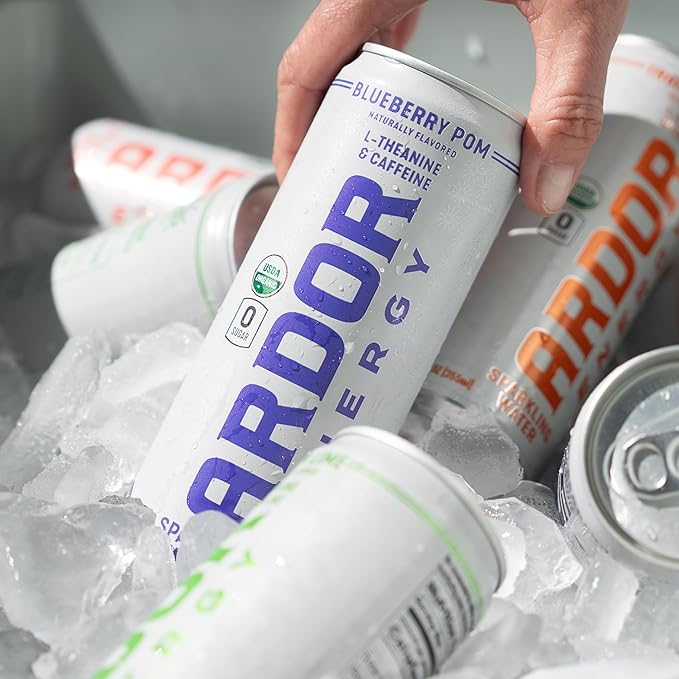 ARDOR ENERGY Sparkling Water with 100mg Natural Caffeine & 200mg L-Theanine from Organic Green Tea