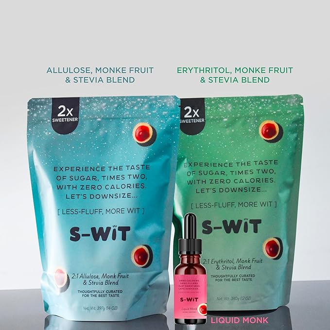 S-wit - Erythritol, Monk Fruit & Stevia Blend, 2X Sugar Replacement, Natural Sweetener