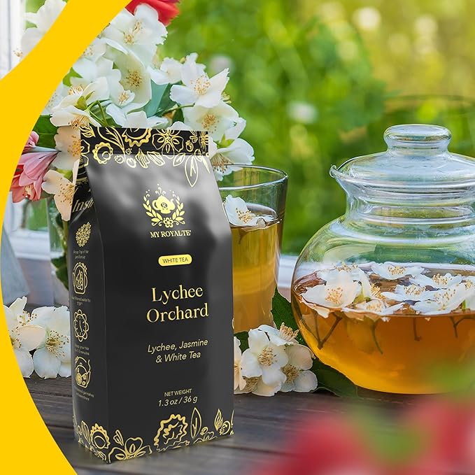 MyRoyalte Exquisite Jasmine Lychee White Tea Blend - 1.3 oz Fragrant White Tea Infused with Sweet