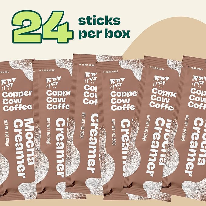 Copper Cow Coffee Sweetened Mocha Milk Creamer Singles (24 pack) | Vietnamese Inspired Coffee