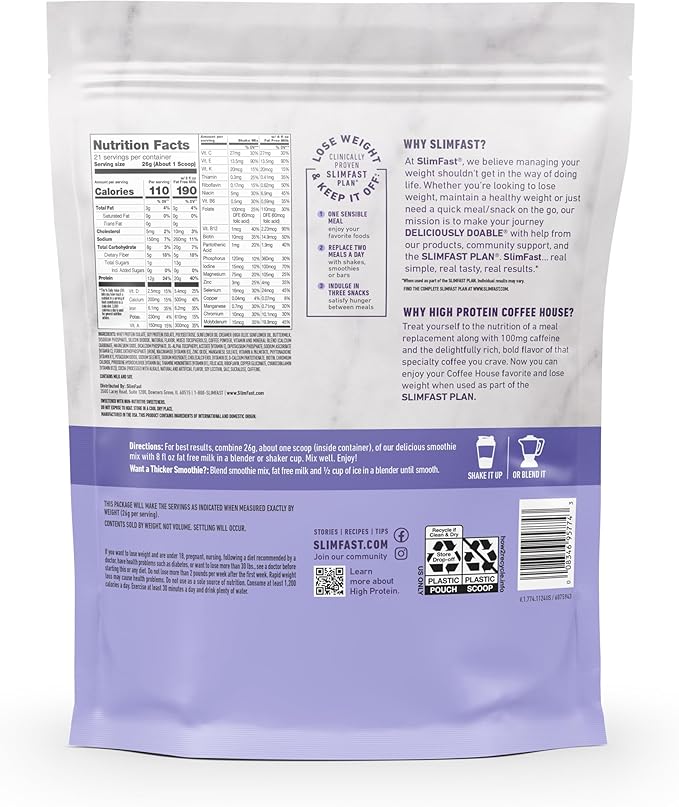 SlimFast High Protein Meal Replacement Powder, Caffeine Protein Powder, Energizing Protein Mix