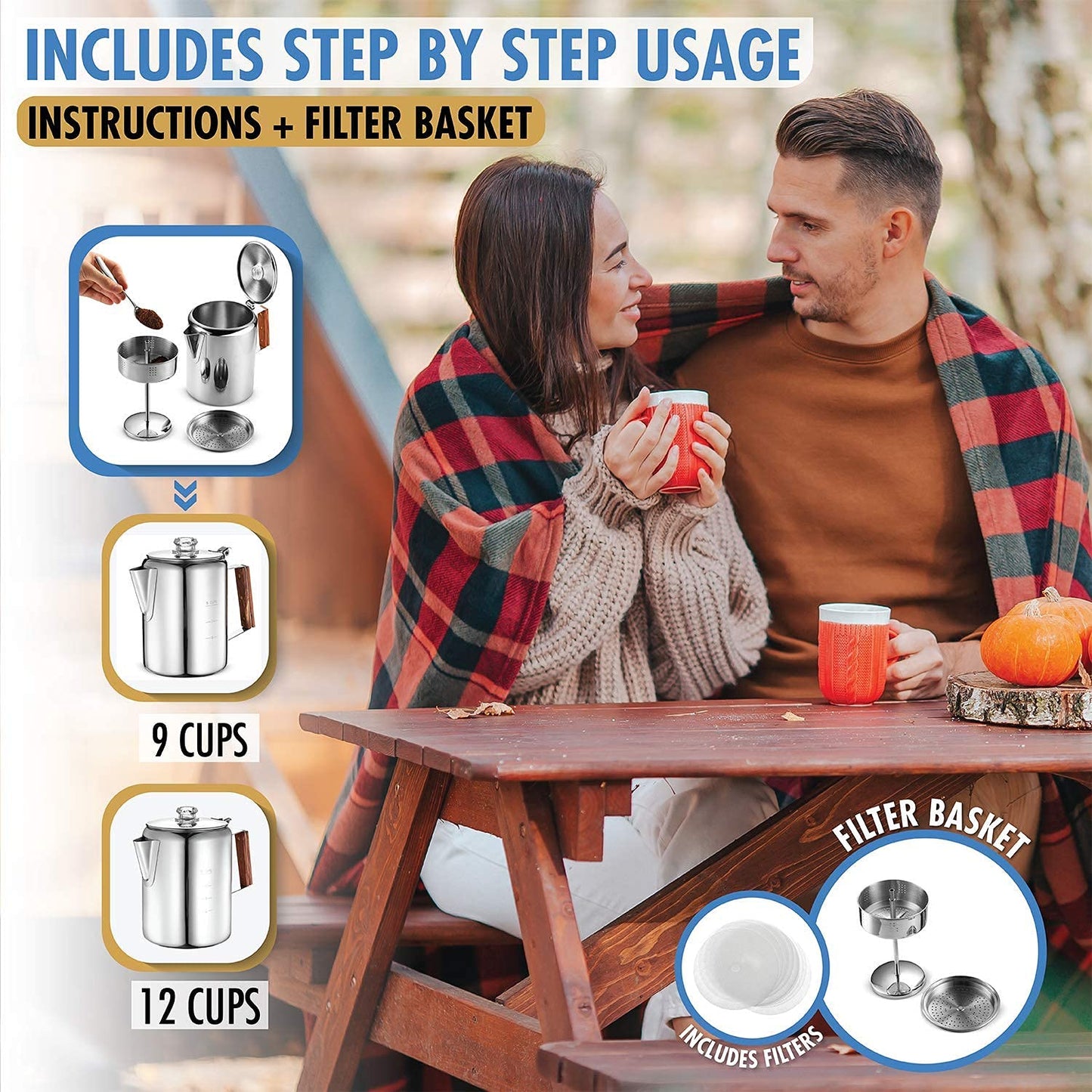 Eurolux Percolator Coffee Maker Pot - 12 Cups | Durable Stainless Steel Material | Brew Coffee On