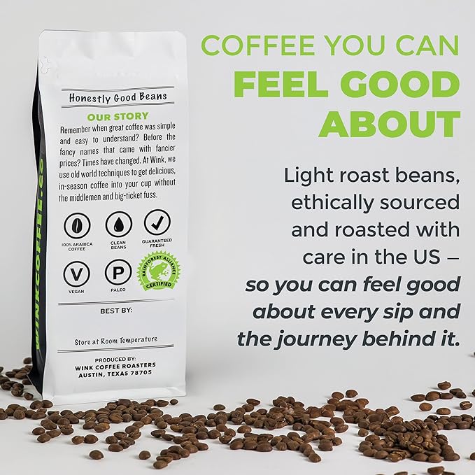 Wink Coffee Blonde Roast, Light Roast Whole Bean Coffee, Single Origin Colombian Arabica Beans, 2.2