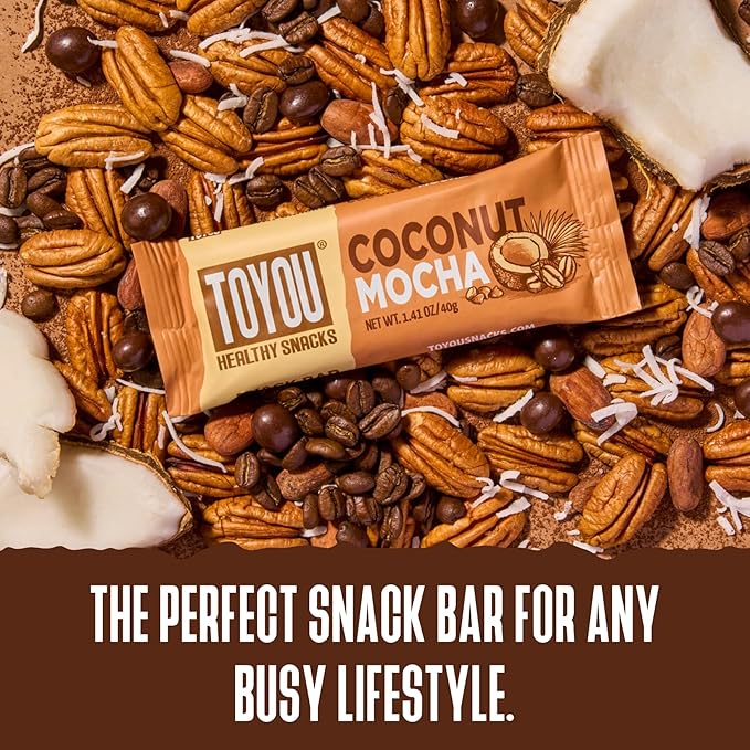 ToYou Chewy Fruit and Nut Bars - Healthy Protein Snacks | Coconut Mocha - 1.41 Ounce (Pack of 12) |