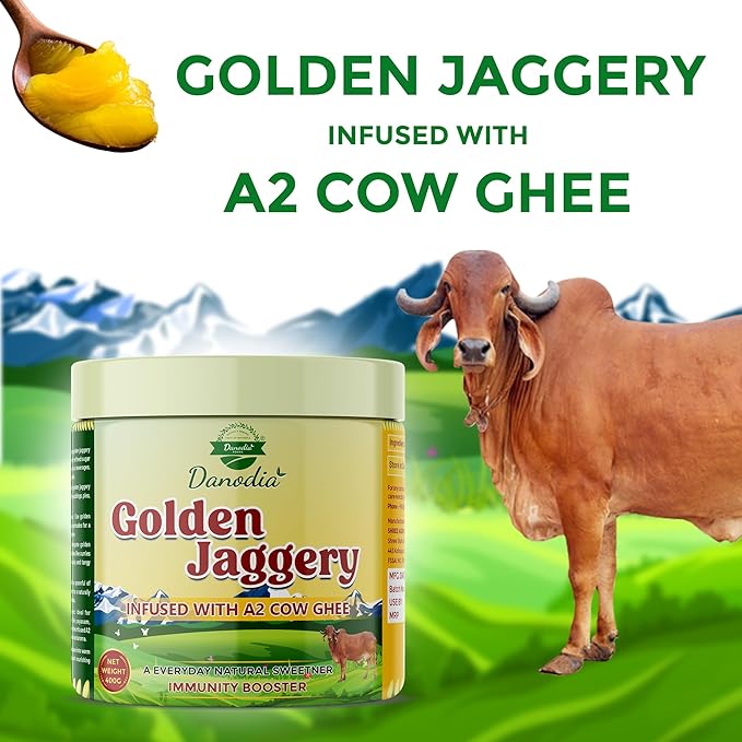 Danodia Foods Golden Jaggery Infused with A2 Cow Ghee ??400g | Made with Sugarcane Juice & Pure A2