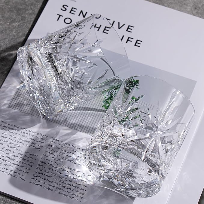 KAMMAK Crystal Whiskey Glasses Set of 2, Handcrafted 7.1oz Old Fashioned Glasses Stemless, Luxury