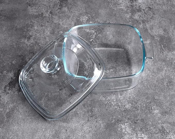 Clear Square Glass Casserole With Lid, Baking Dish With Cover, for Oven, Freezer and Dishwasher