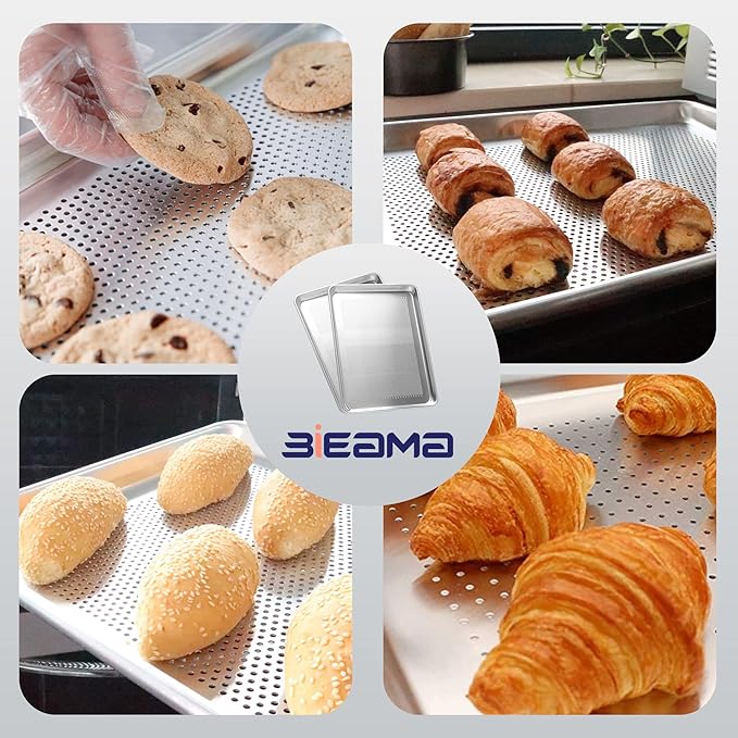 12 Pack Half Size 18" x 13" Aluminum Baking Sheet Pan Perforated, Commercial Bakery Equipment