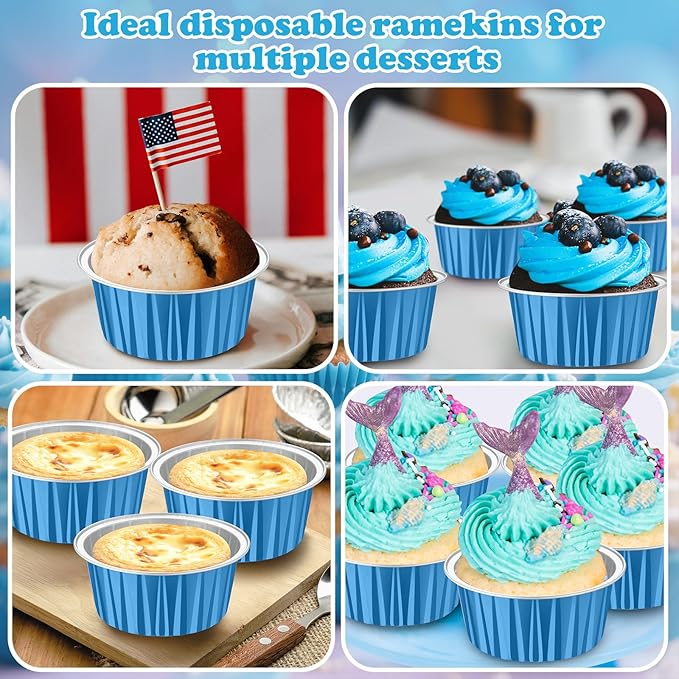 Gejoy 400 Pcs Aluminum Foil Baking Cups with Lids 5 oz Disposable Ramekins Mini Cake Pans Creme
