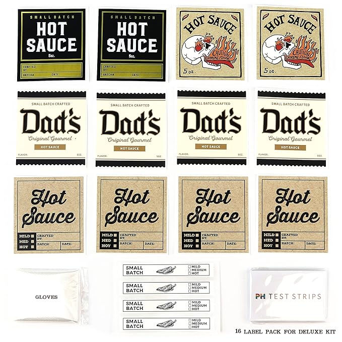 Deluxe Hot Sauce Making Kit, Ghost Pepper Edition, Gourmet Spice Blend, 3 Bottles, Fun Labels, Make