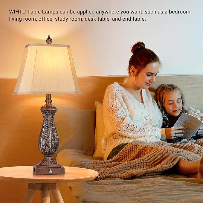 3-Way Dimmable Table Lamps for Bedrooms Set of 2, 30" H Touch Lamps for Living Room with USB &