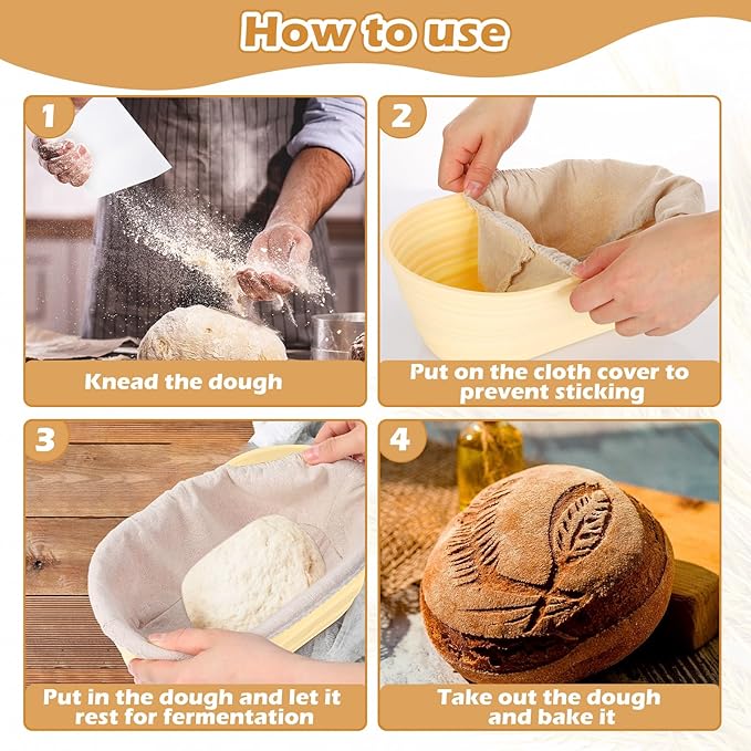 Nuogo 4 Pack Oval Bread Proofing Basket Silicone 10 Inch Collapsible Sourdough Bread Baking