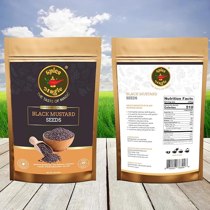 Spice Magic Black Mustard Seed ~ 100% Pure, Aromatic & Natural | 7oz (200g) I Kali Rai | Non-GMO |