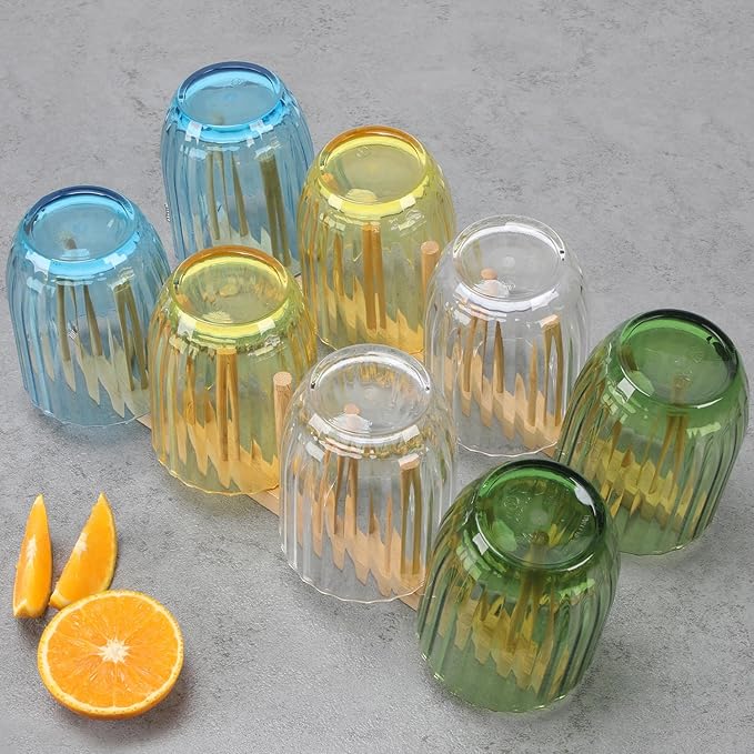 Acrylic Clear Highball Plastic Cups | Plastic Reusable Tumblers 15oz (Set of 8) | Stackable |