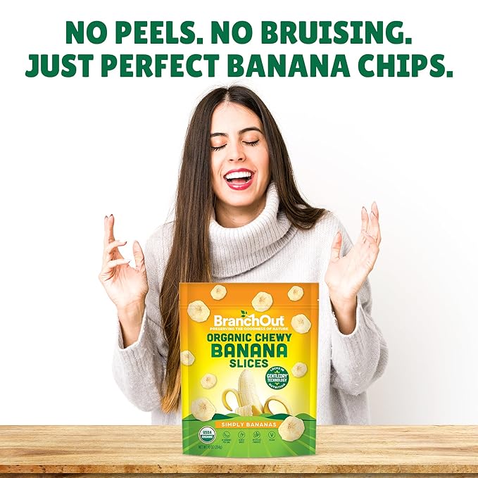 BranchOut Chewy Banana Slices, No Sugar Added, GentleDry Locks in Nutrition, Better than Freeze