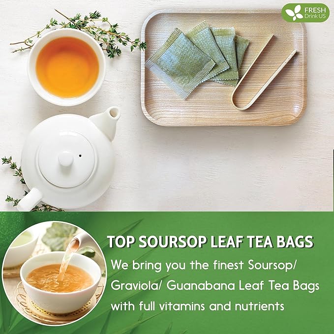 FreshDrinkUS, 60 Premium - The Top Soursop Graviola Leaf Tea Bags, 100% Pure & Natural from Soursop