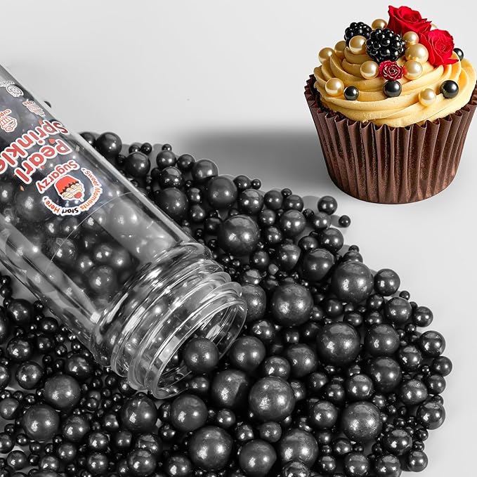 Edible Pearl Sprinkles,Black Pearls Sugar Sprinkle,130g Mix Size Halloween Baking Cake Decorations