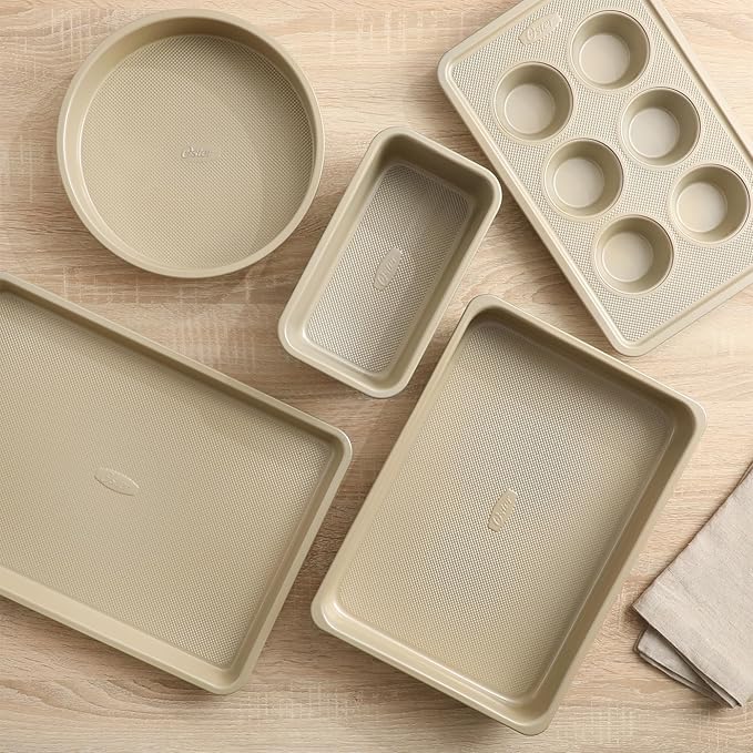 Oster Verlice 5 Piece Carbon Steel Baking Pans Bakeware Set W/Premium PFA Free Nonstick - Champagne