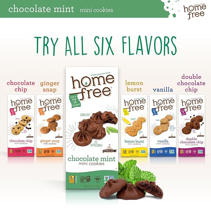 Homefree Chocolate Mint Mini Cookies, Gluten Free, Nut Free, Vegan, School Safe and Allergy