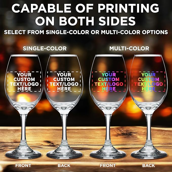Custom Rioja Wine Glasses with Stem 10 oz. Set of 100, Personalized Bulk Pack - Color Bottom