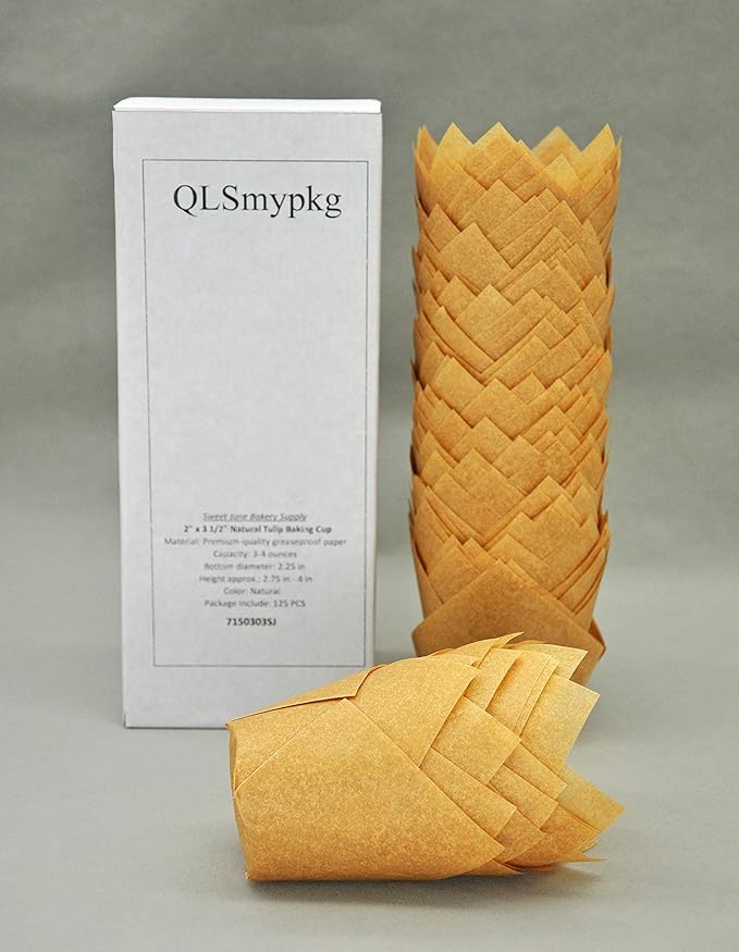 Muffin Greaseproof paper Baking cupcake cups, 2" x 3 1/2" Natural Tulip Baking Cup Case of 125 pcs