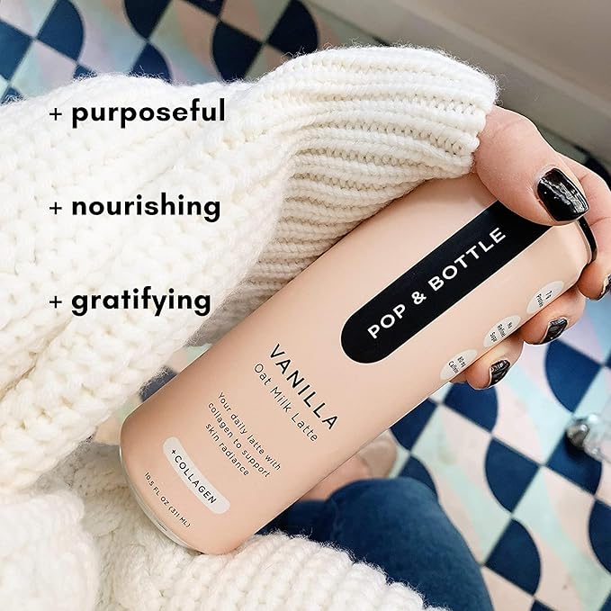 Pop & Bottle, Oat Milk Lattes - Cold Brew with Sustainably Sourced Marine Collagen, MCT Oil, Oat