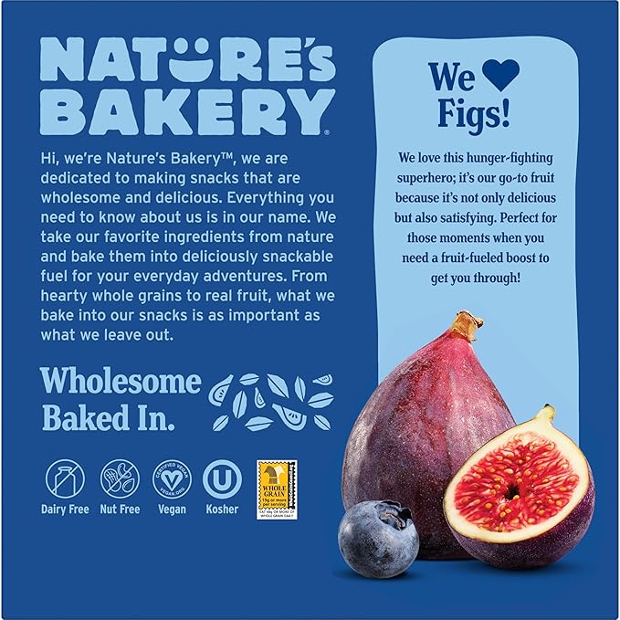 Nature?™s Bakery Whole Wheat Fig Bars, Blueberry, Real Fruit, Vegan, Non-GMO, Snack bar, 6 Count
