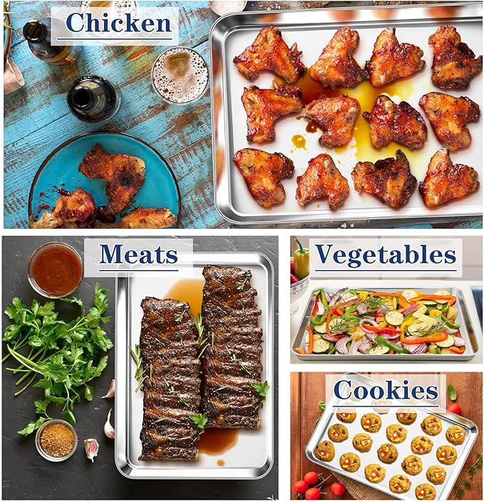 P&P CHEF 17.3 Inch Baking Cookie Sheet, Oven Pan Tray Stainless Steel Sheet Pan for Kitchen, Oven
