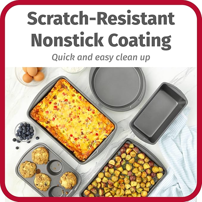 GoodCook Everyday Nonstick Steel 5-Piece Bakeware Set, Gray, Includes Cookie Sheet, Cake Pan, Loaf