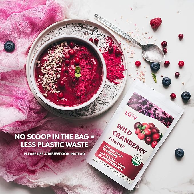 Wild Organic Freeze Dried Cranberry Powder, 3.2 Oz, 18-Day Supply, from Nordic Forests, Raw, No