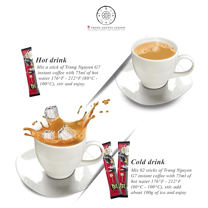 Trung Nguyen G7 Instant Coffee - 3-in-1 with NANO+ Technology, Roasted Ground Blend, Non-dairy