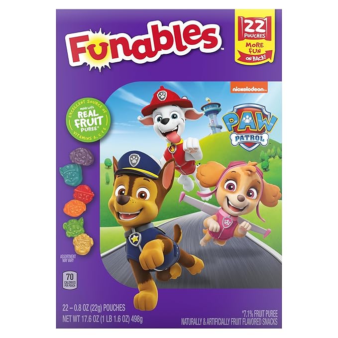 Funables Fruity Snacks, PAW Patrol, Assorted Fruit, Flavored Snacks, 0.8 oz 22 ct