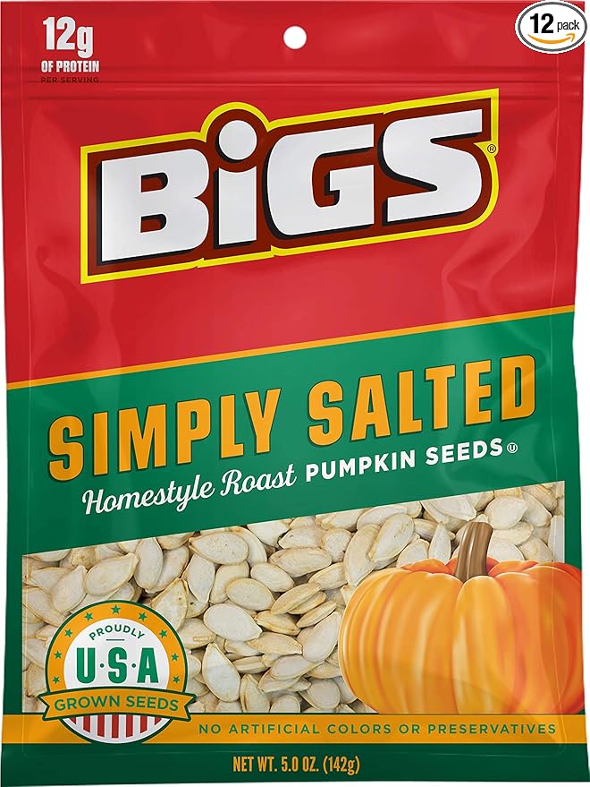 BIGS Pumpkin Seeds, Simply Salted Homestyle Flavor, 5 oz. (Pack of 12)