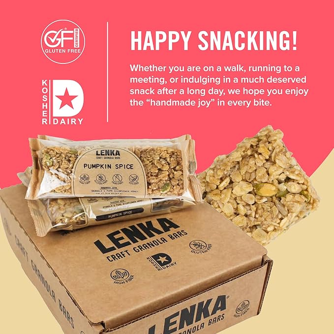 Lenka Bars - Pumpkin Spice Snack Bars, Gluten Free, High Fiber, Kosher, Wholesome, No Artificial