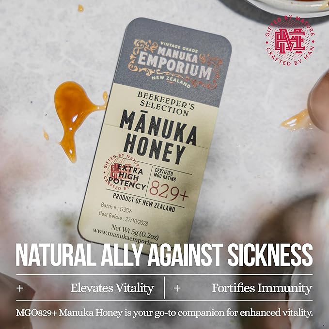 Manuka Emporium Raw Manuka Honey Packets MGO 829+ | 24 x 0.18oz Extra-Potent Snaps | Certified