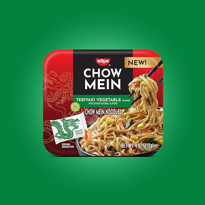 Nissin Chow Mein Noodles, Teriyaki Vegetable, 4 Ounce (Pack of 8)