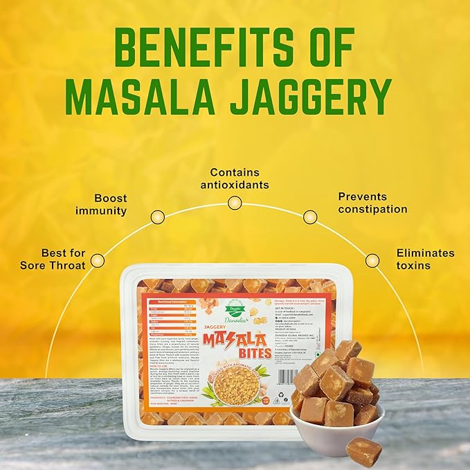 Danodia Foods Organic MASALA JAGGERY Bites/Blocks (450g/16 oz) | Ginger & Cardamom Infused | Gluten