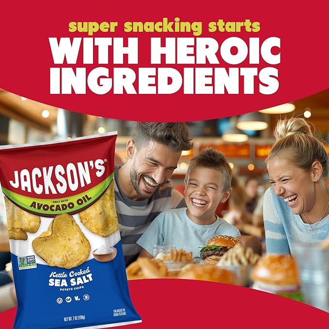 Jackson?™s Potato Classic Kettle Chips with Sea Salt (7oz, Pack of 6) - Made with Premium Avocado