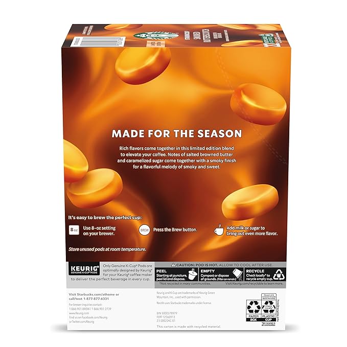 Starbucks K-Cup Coffee Pods, Smoked Butterscotch Flavored for Keurig Makers, 100% Arabica, Limited