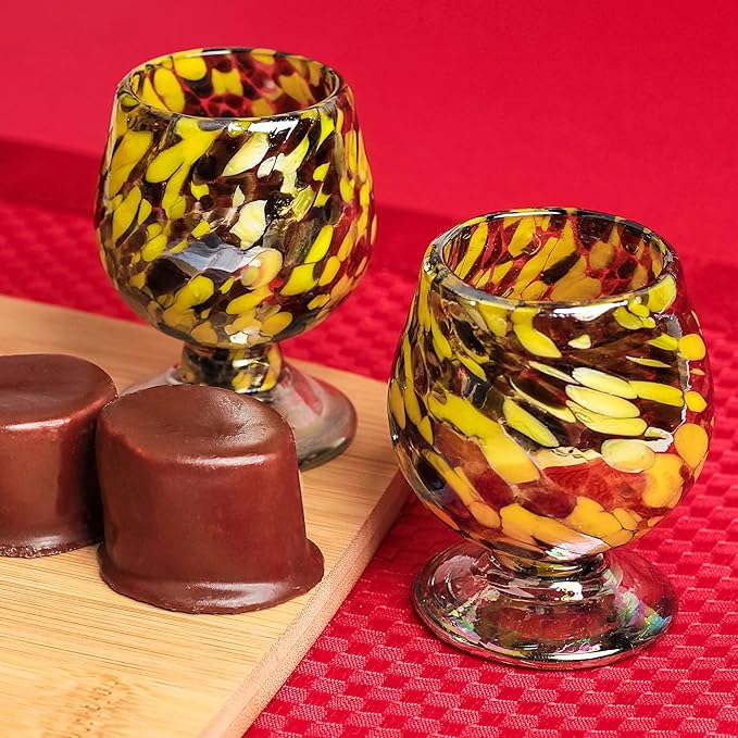 Authentic Mexican Tequila Hand Blown Shot Glasses - Set of 4-2 oz Mini Glass Snifters - Heavy Base