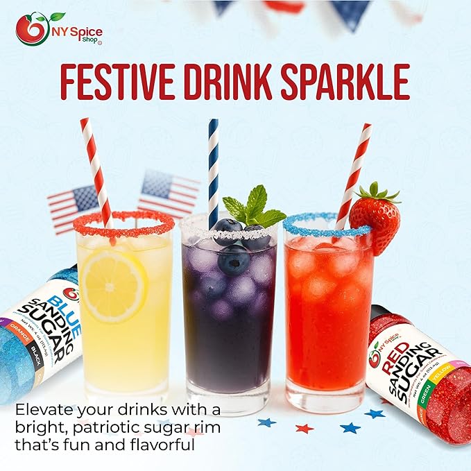 NY Spice Shop Red-White-Blue Sanding Sugar - Sweet Colorful Edible Sprinkles for Candy Dishes, Cake