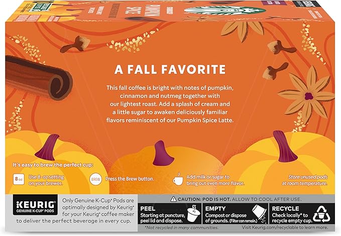 Starbucks K-Cup Coffee Pods—Pumpkin Spice Flavored Coffee—100% Arabica—Naturally Flavored—1 box (10