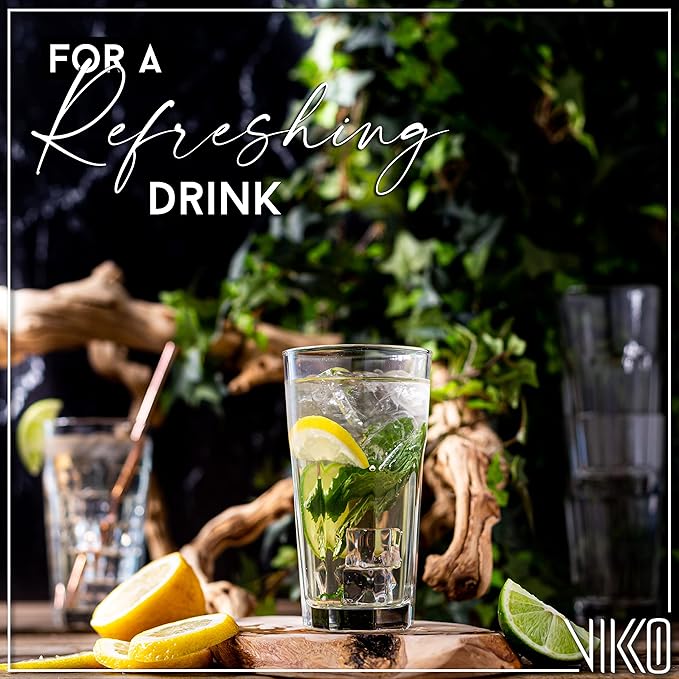 Vikko Drinking Glasses, 11 Ounce Large Glass Cups, Durable Glasses Set of 12, Stackable Water