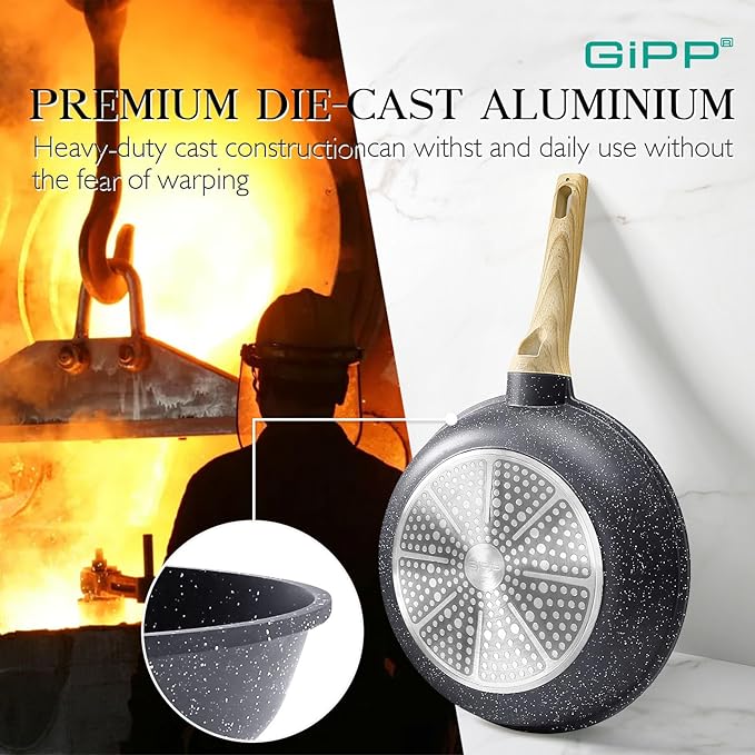 GiPP Pots and Pans Set Non Stick - 10 Pcs White Granite Kitchen Cookware Sets Nonstick Induction