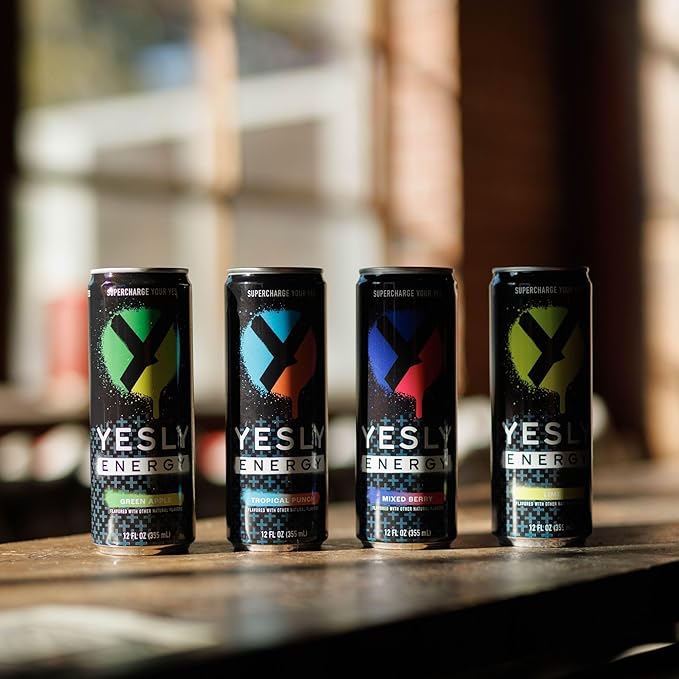 Yesly Energy Drink, Variety Pack, Naturally Flavored Sparkling Energy Drink With Electrolytes