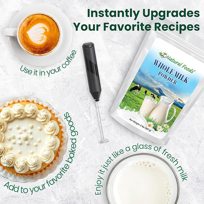 Z Natural Foods Premium Whole Milk Powder - Powdered Milk for Baking, Cooking, Drinks - Dry Milk