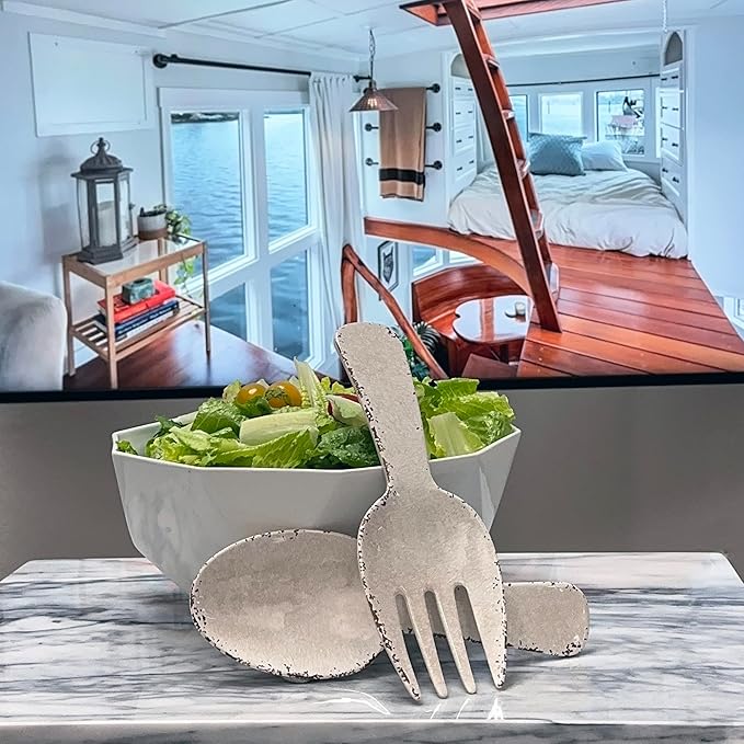 UPware Crackle Melamine Salad Servers, Serving Utensil Set, Includes Serving Fork and Spoon for