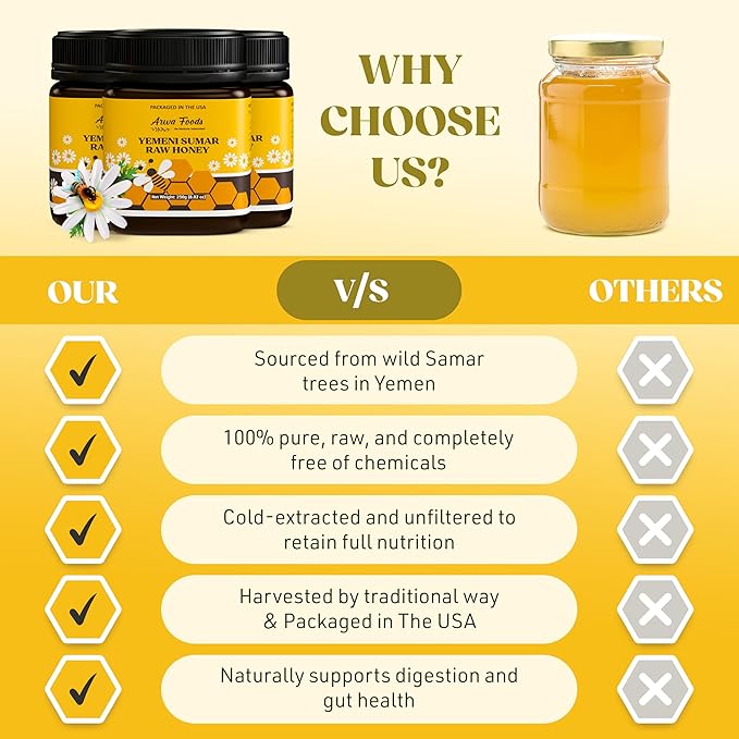 Arwa Foods Yemeni Al-Samar Raw Honey - Royal Yemeni Raw Organic honey from Wadi of Douan - 100%