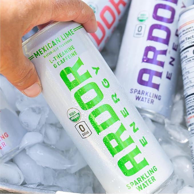 ARDOR Sparkling Water with 100mg Natural Caffeine & 200mg L-Theanine from Organic Green Tea for